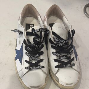 Golden Goose Womens Sneakers with Blue Star and Black Laces